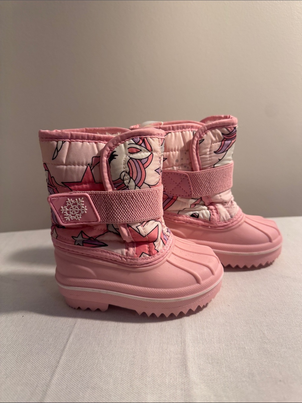 Pink Unicorn Print Toddler Winter Boots